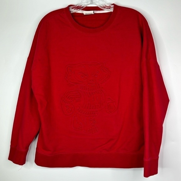 ES Wisconsin Badgers Textured Embossed Red Crewneck Sweatshirt Size Large - Picture 1 of 8